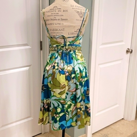 OC by Oleg Cassini VTG 760's Lime Green Strappy Y2k Midi Silk Dress - Size 4 - Picture 4 of 10